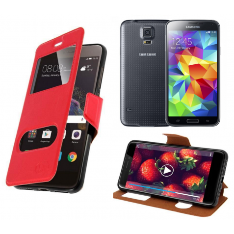 HOUSSE ETUI FOLIO SAMSUNG Galaxy S5 G-900 (Rouge)
