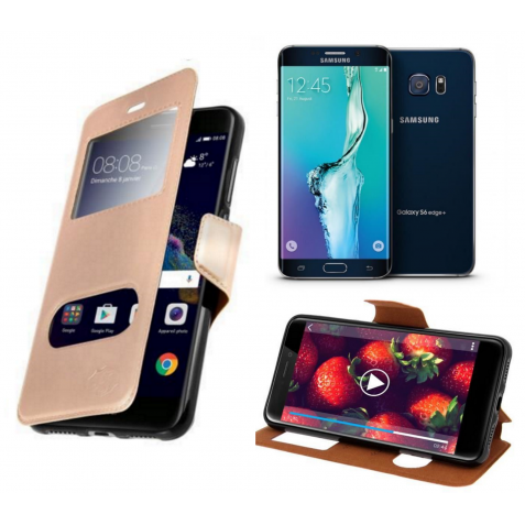 HOUSSE ETUI FOLIO SAMSUNG Galaxy S6 Edge Plus (Doré)