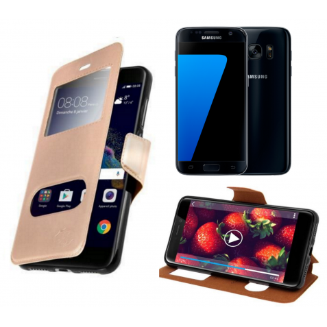HOUSSE ETUI FOLIO SAMSUNG Galaxy S7 (Doré)