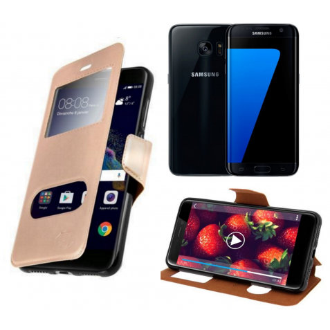 HOUSSE ETUI FOLIO SAMSUNG Galaxy S7 Edge (Doré)