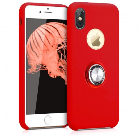 Coque iPhone X/XS en Silicone Rouge avec Bague